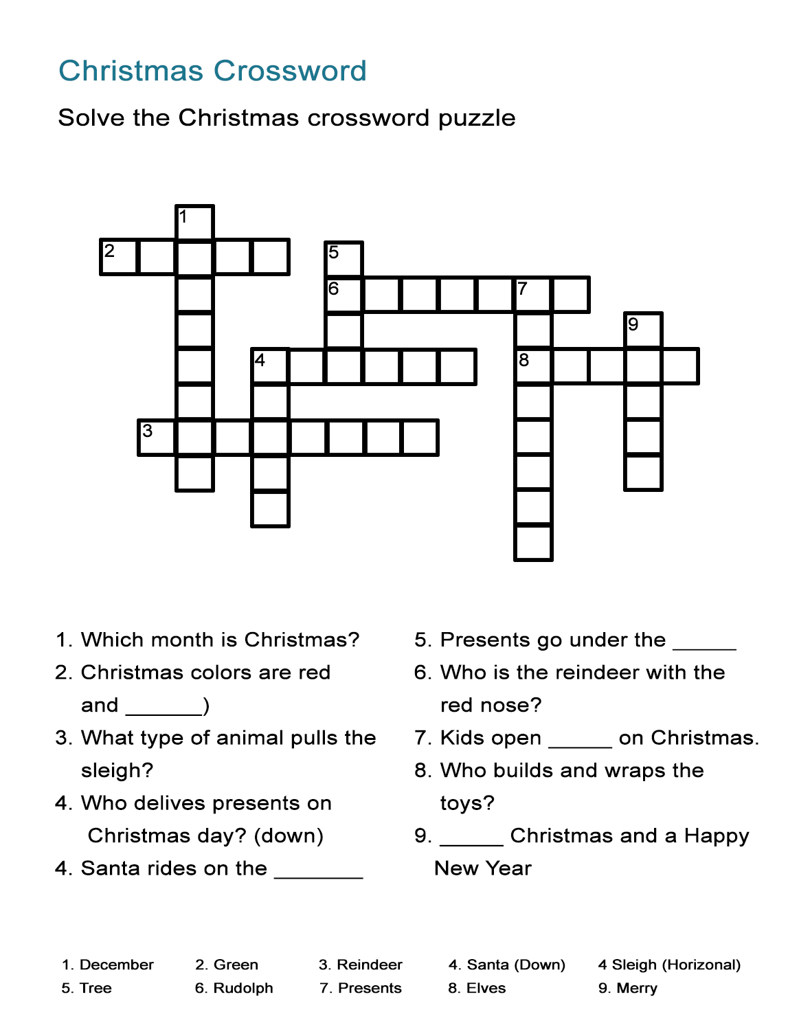 Christmas Crossword Puzzle - All Esl inside Printable Crossword Puzzles Esl