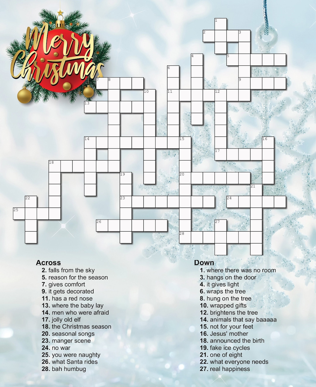 Christmas Crossword Puzzle - Etsy throughout Christmas Crosswords Printable