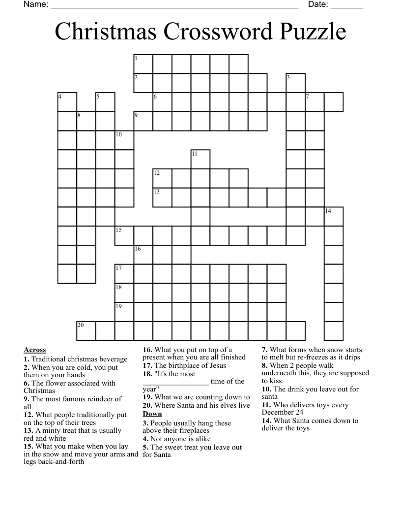 Christmas Crossword Puzzle - Wordmint throughout Christmas Crossword Puzzle Printable Free