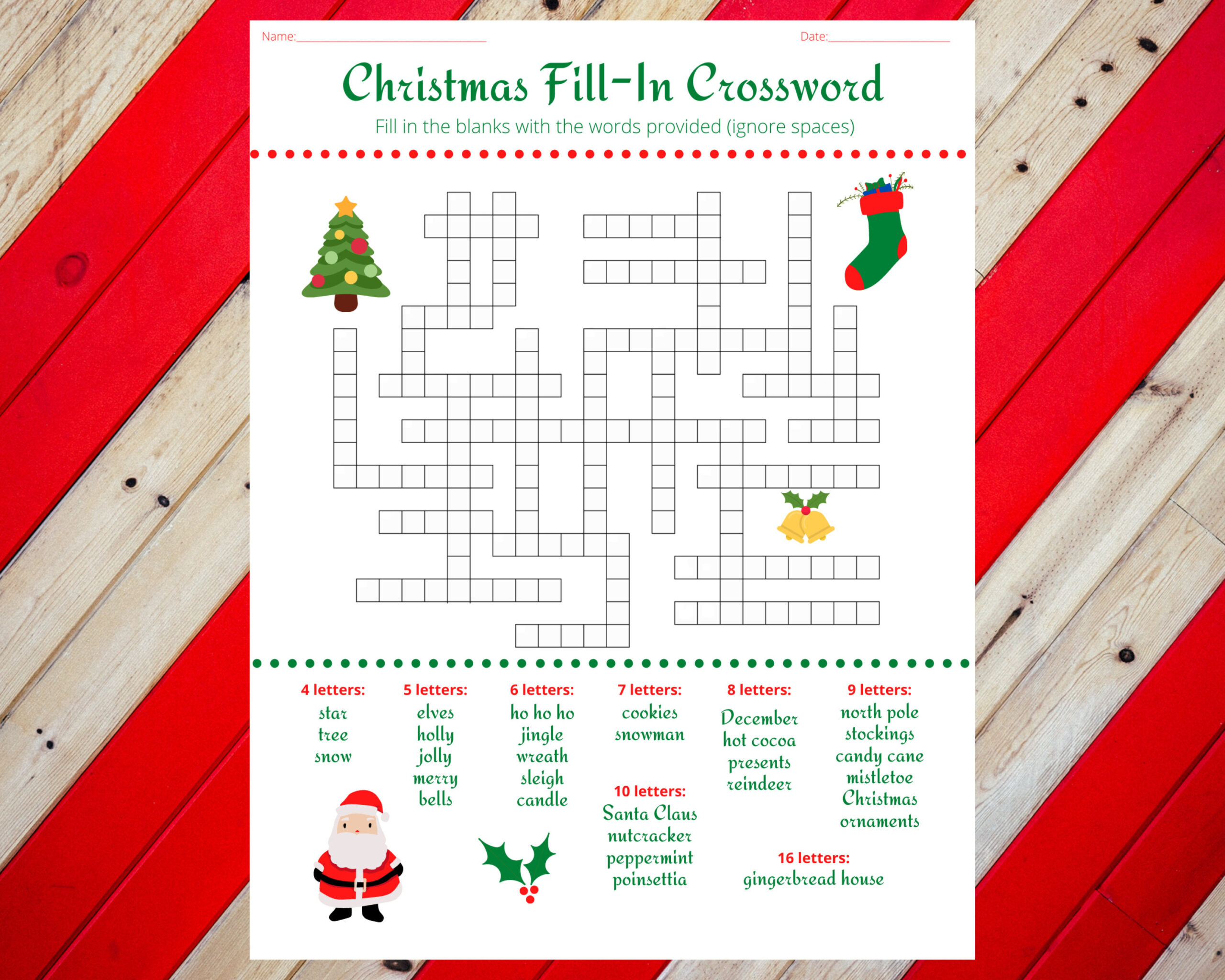 Christmas Holiday Fill In Crossword Puzzle Worksheet Digital intended for Christmas Crossword Puzzle Printable