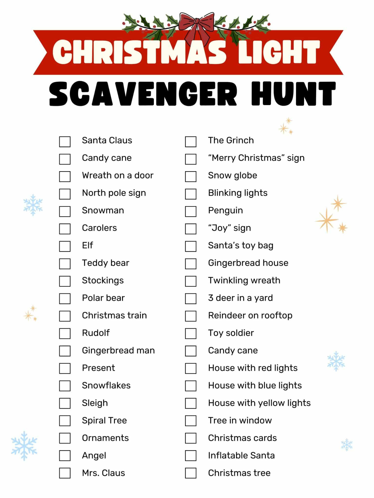 Christmas Light Scavenger Hunt Free Printable - Goally intended for Free Printable Christmas Lights Scavenger Hunt