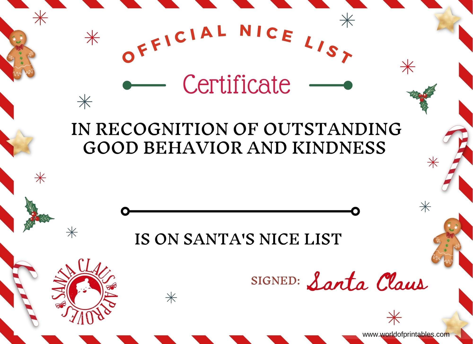 Christmas Nice List Certificate From Santa - Free Printable To with regard to Printable Nice List Certificate Free