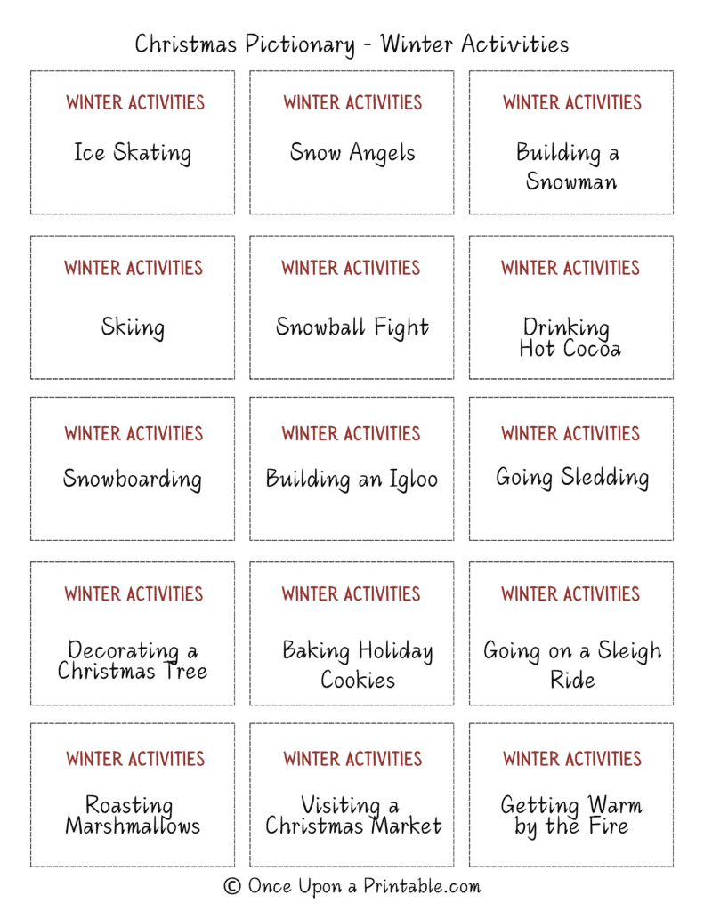 Christmas Pictionary Themed Word Lists (Free Printables) - Once regarding Free Printable Christmas Pictionary Game