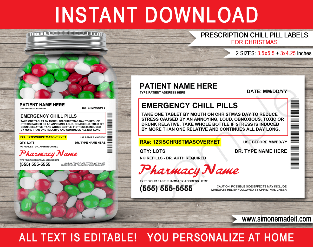 Christmas Prescription Chill Pills (Walgreens) - For Jars intended for Free Printable Chill Pill Jar Label Printable