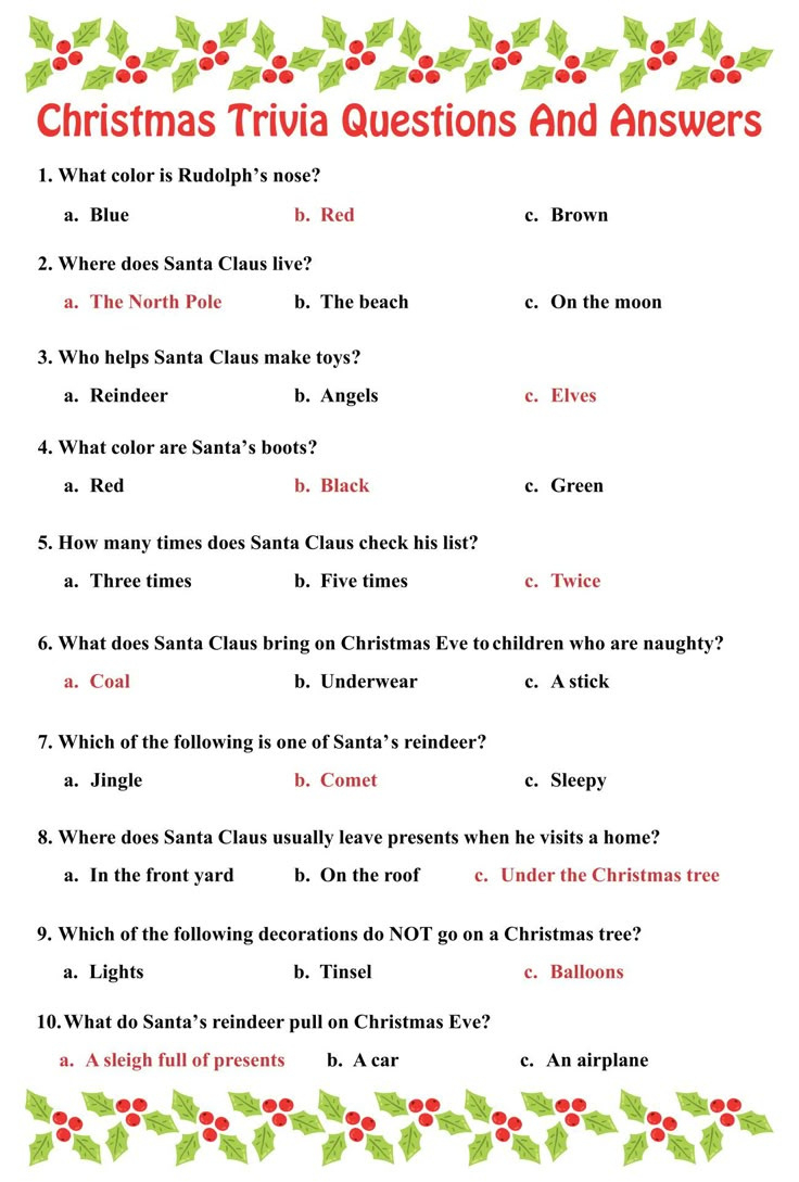 Christmas Trivia Questions - 15 Free Pdf Printables | Printablee with regard to December Trivia Questions And Answers Printable