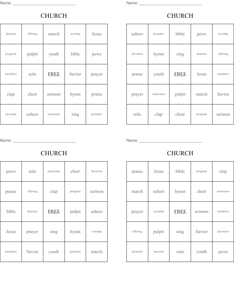 Church Bingo Cards - Wordmint pertaining to Free Printable Church Bingo Cards