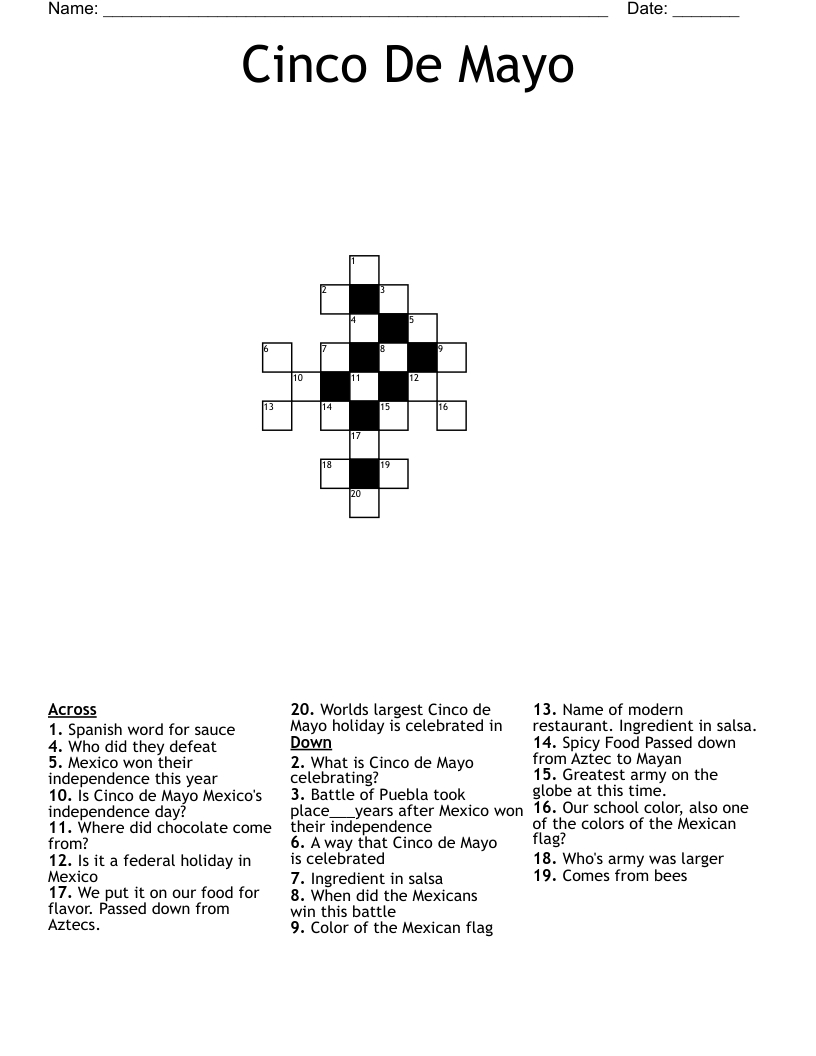 Cinco De Mayo Crossword - Wordmint intended for Cinco De Mayo Crossword Puzzle Printable