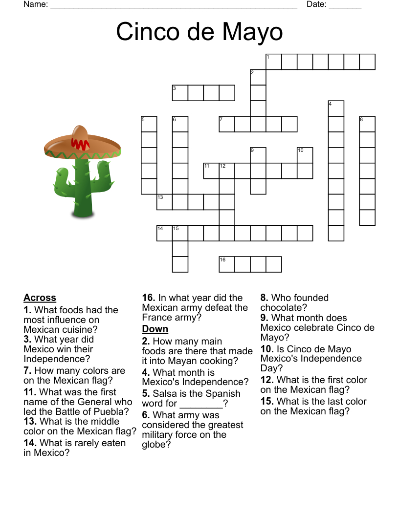 Cinco De Mayo Crossword - Wordmint throughout Cinco De Mayo Crossword Puzzle Printable