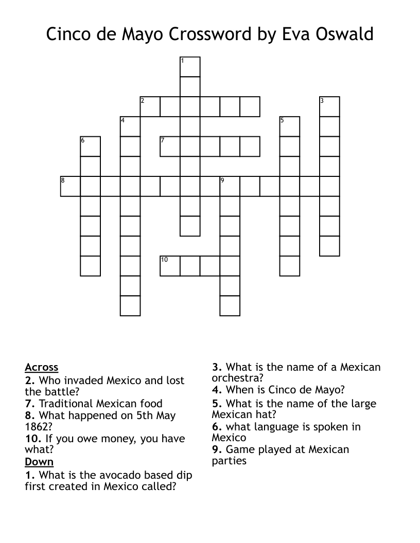 Cinco De Mayo Crosswordeva Oswald - Wordmint pertaining to Cinco De Mayo Crossword Puzzle Printable