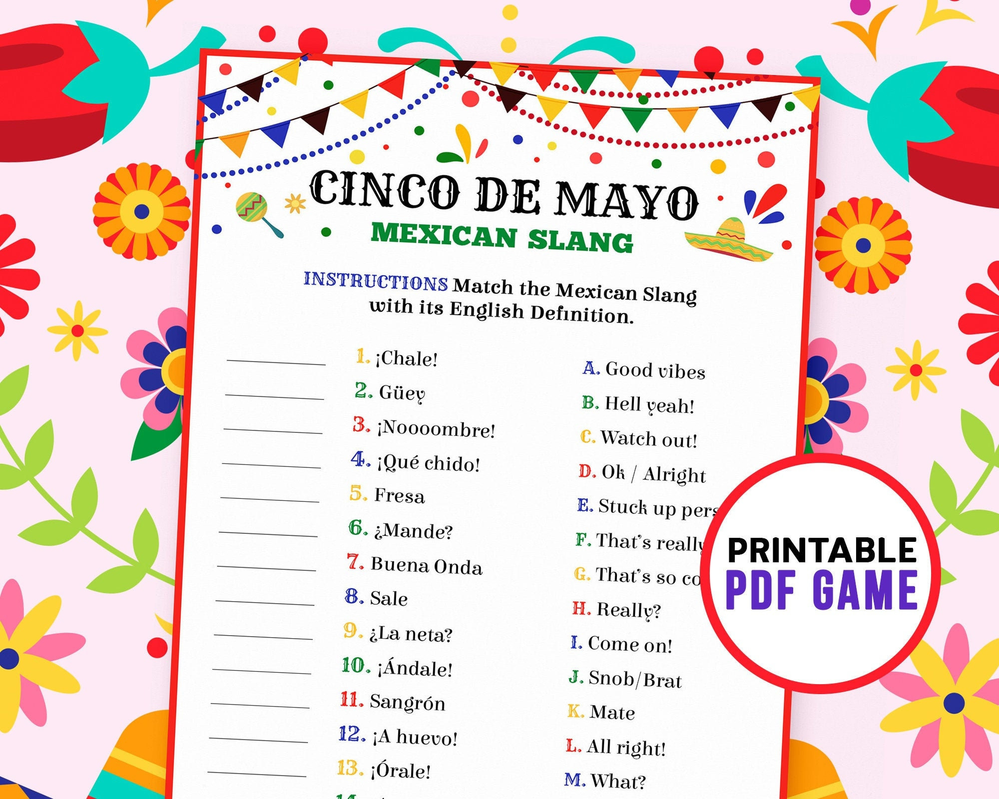 Cinco De Mayo Games Mexican Slang Trivia Printable Game Adult intended for Cinco De Mayo Trivia Printable