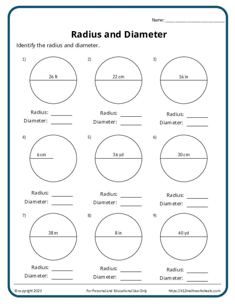 Circles Worksheets - K12 Math Worksheets with regard to Free Worksheet Circle Radius Printable