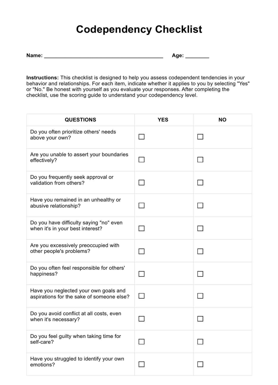 Codependency Checklist &amp;amp; Example | Free Pdf Download for Free Printable Codependency Worksheets