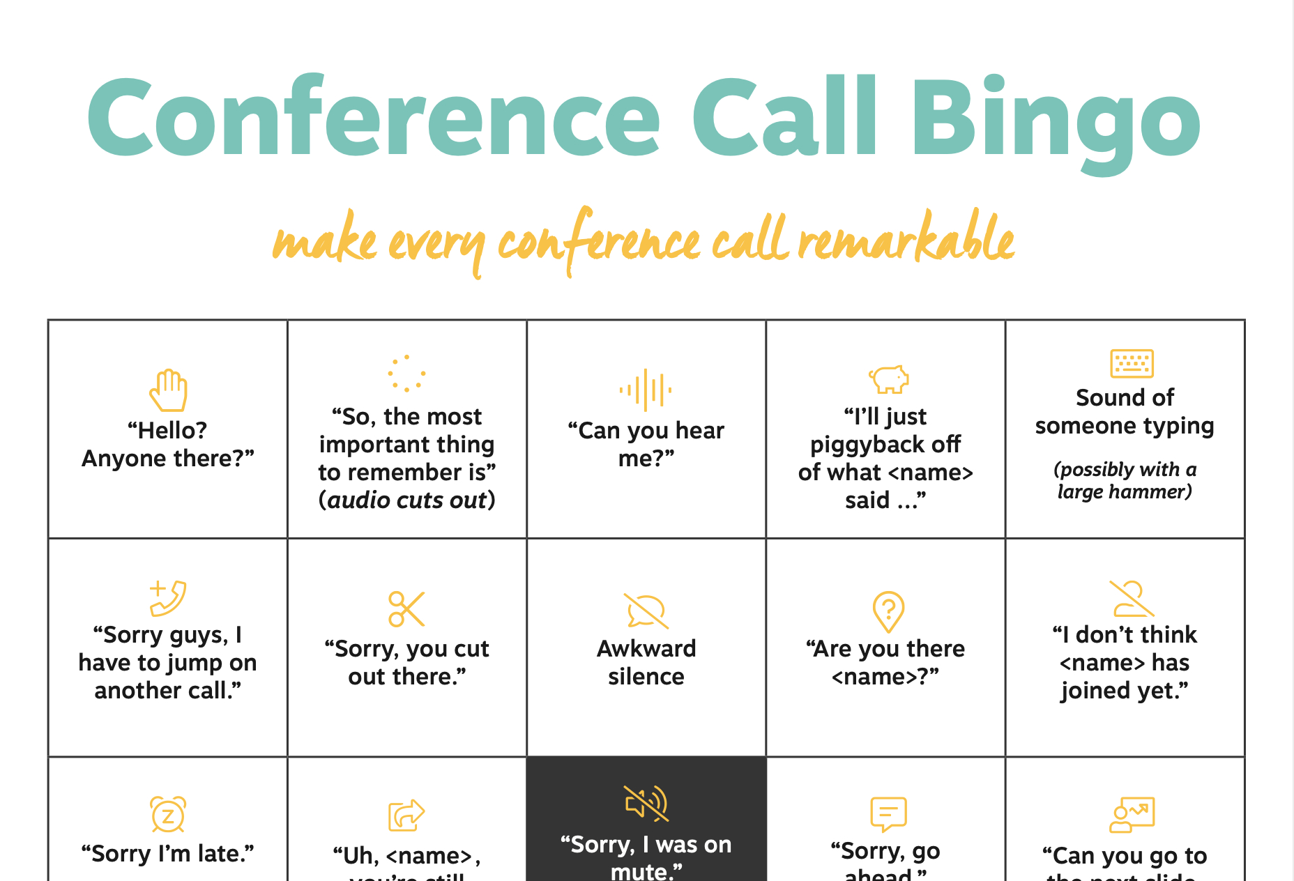 Conference Call Bingo (Downloadable Sheets) - Resound for Conference Call Bingo Cards