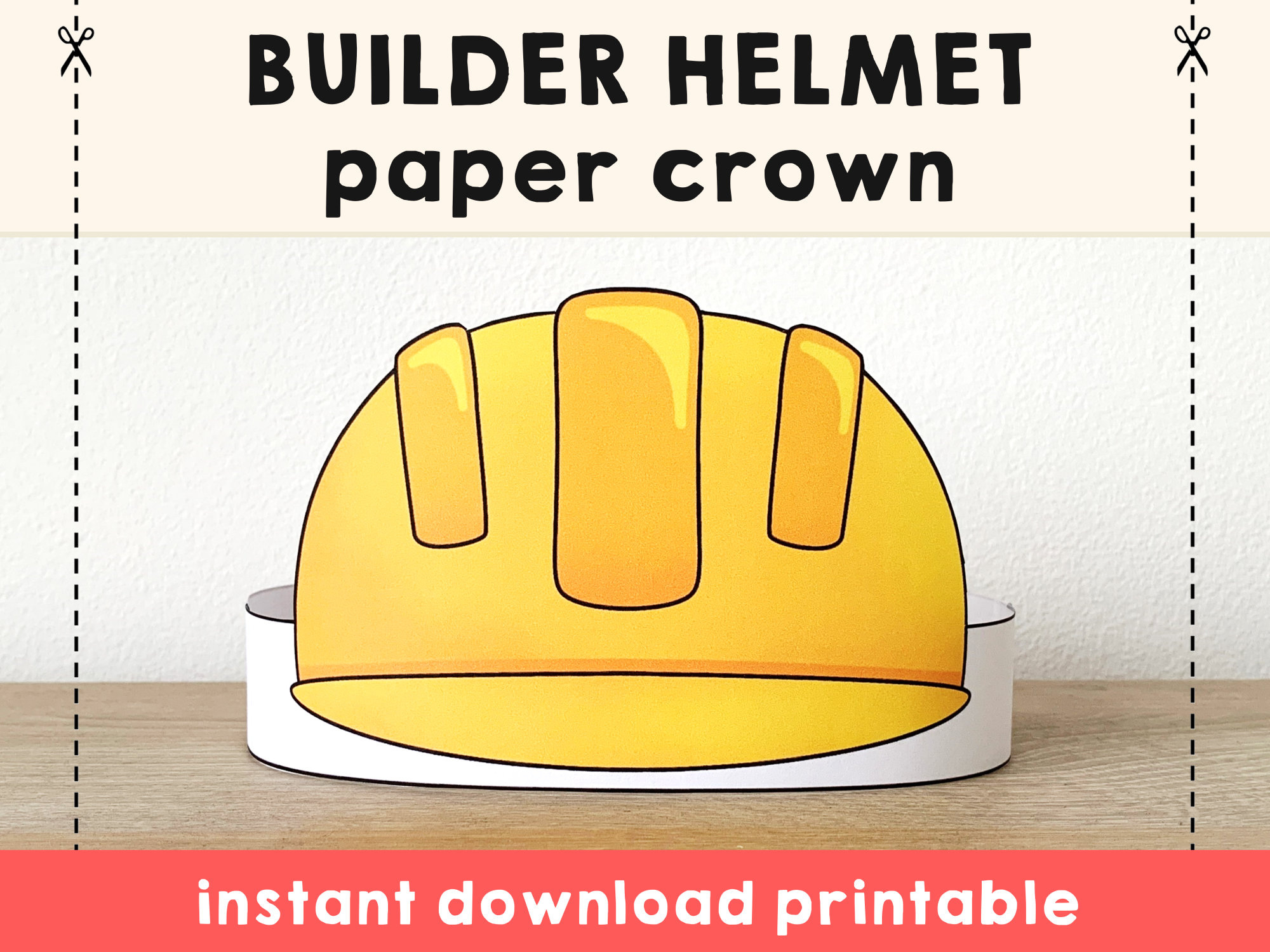 Construction Worker Builder Helmet Paper Crown Party Printable inside Printable Hard Hat Template