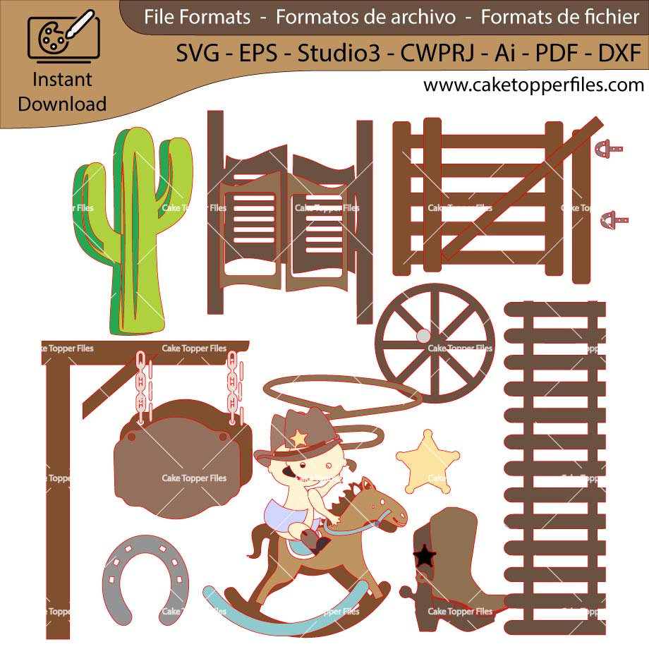 Cowboy Baby Boy Cake Topper Cut File with Cowboy Cake Topper Printable