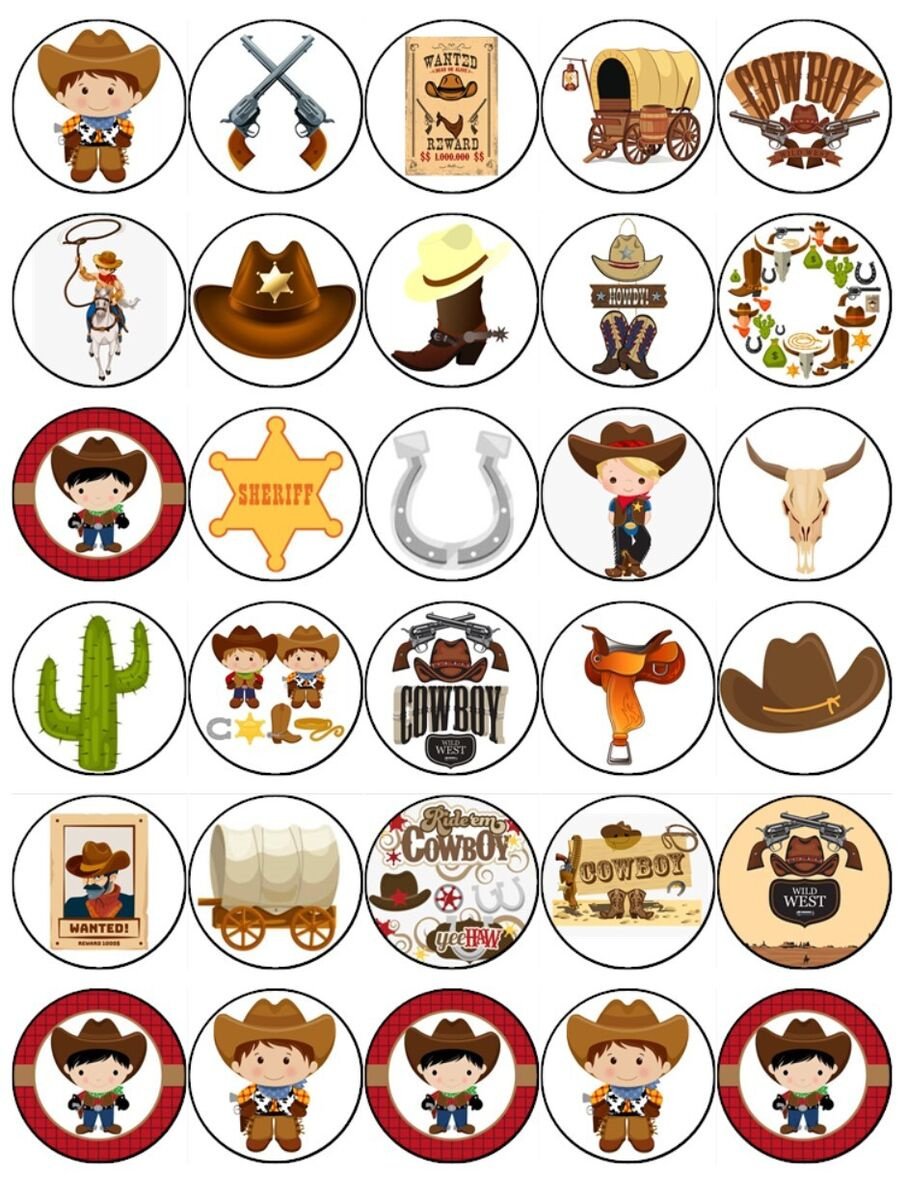 Cowboy Cupcake Toppers Edible Wafer Birthday Cake Decorations (2 Sizes) regarding Cowboy Cake Topper Printable