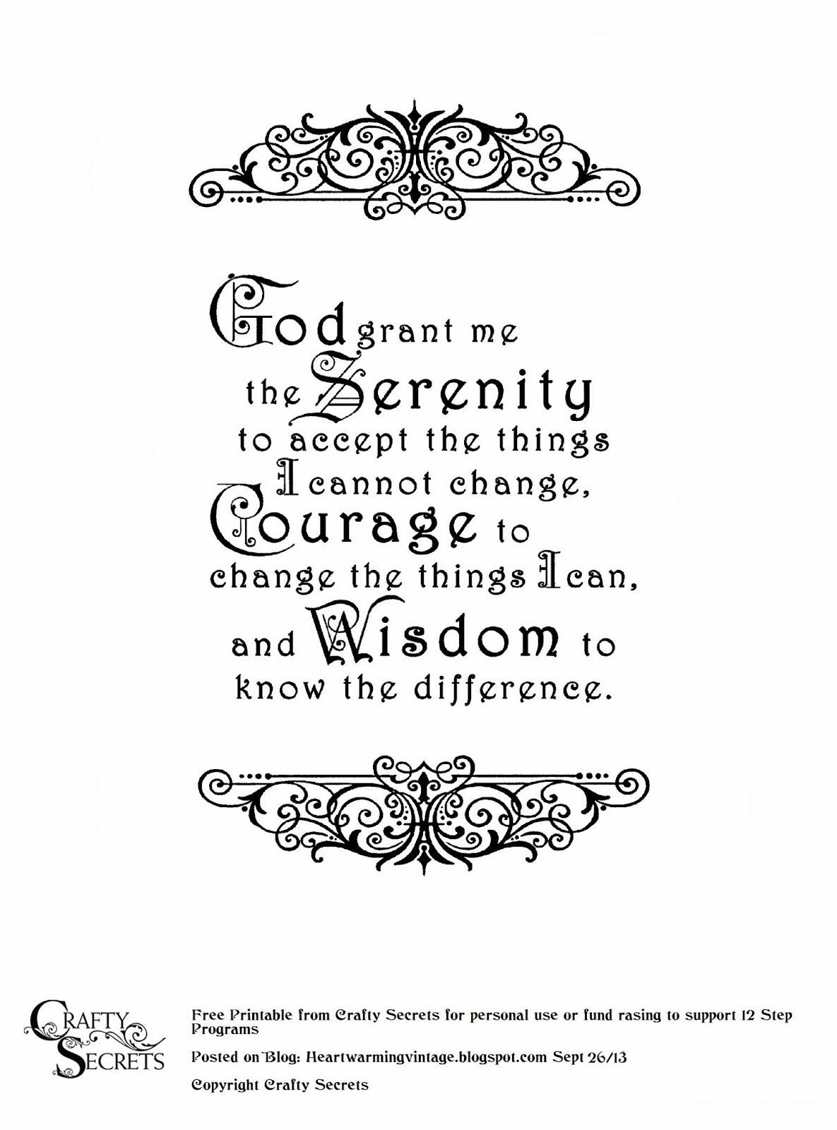 Crafty Secrets Heartwarming Vintage Ideas And Tips: Free Serenity for Serenity Prayer Printable Image Free