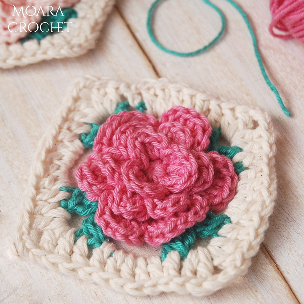 Crochet Rose Granny Square | Free Pattern - Moara Crochet throughout Free Printable Crochet Rose Pattern