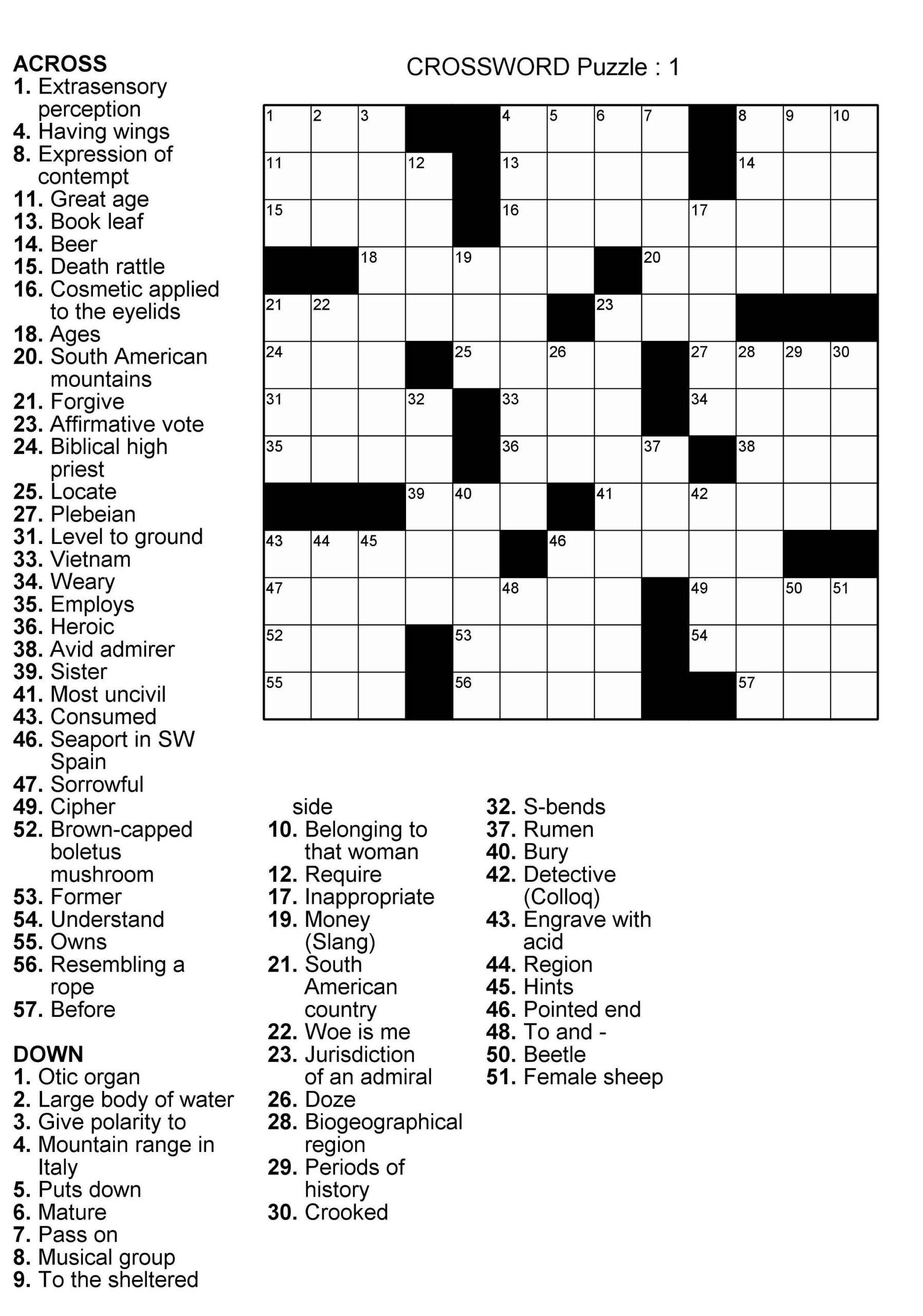 Crossword Puzzle Printables For Adults 100 Crosswords With pertaining to Printable Crossword Easy