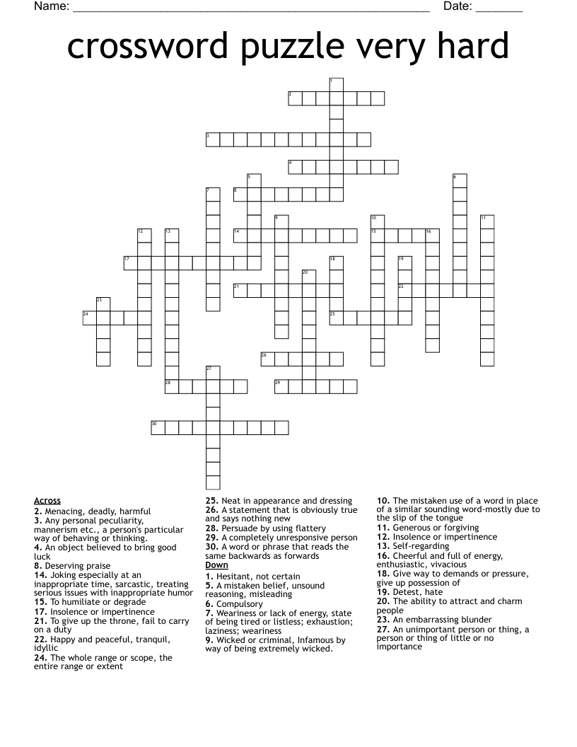 Crossword Puzzle Very Hard - Wordmint regarding Crossword Puzzles Printable Hard