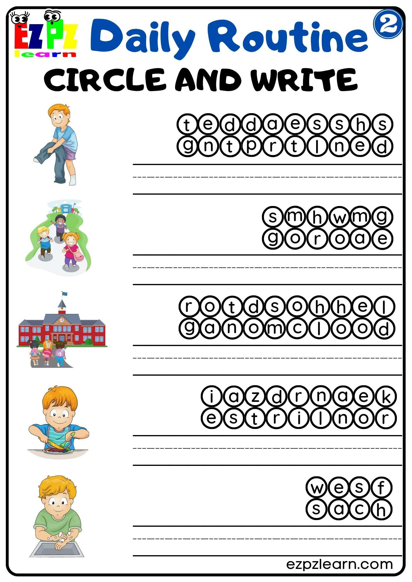 Daily Routines Group 2 Circle And Write Worksheet For Children And within Group Circle Worksheet Printable