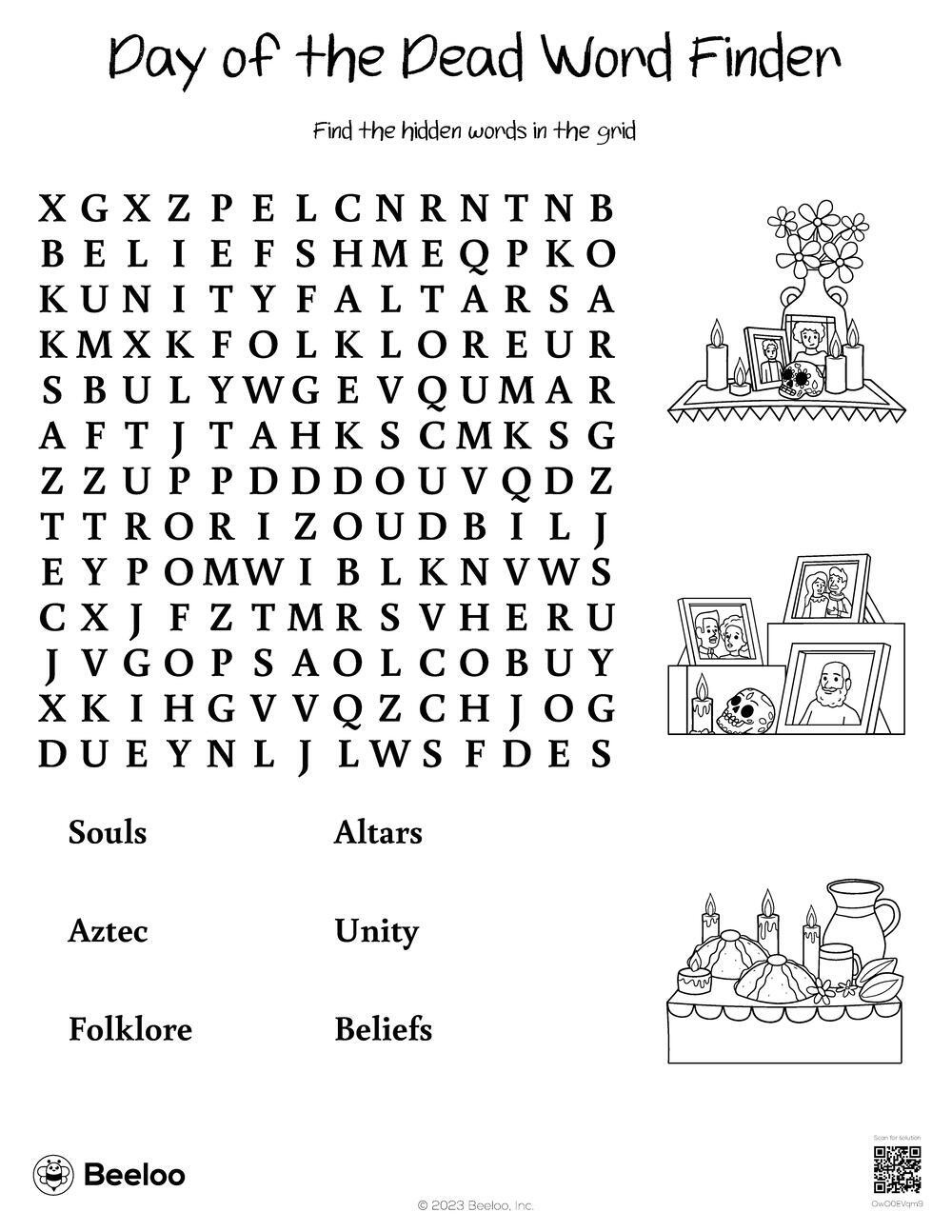 Day Of The Dead Word Finder • Beeloo Printable Crafts And throughout Day of the Dead Word Search Printable