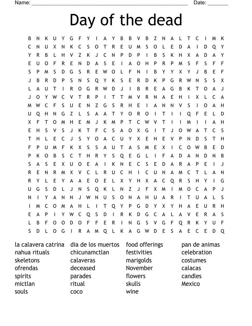 Day Of The Dead Word Search - Wordmint regarding Day Of The Dead Word Search Printable