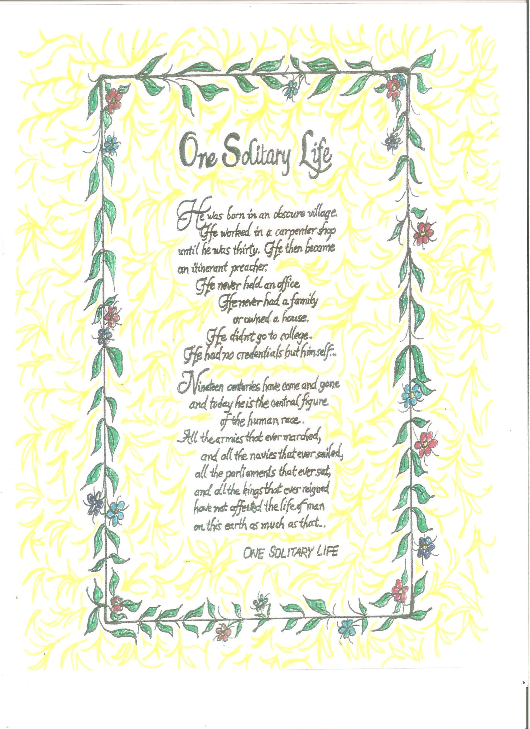 Digital Art, Poem, One Solitary Life with One Solitary Life Printable