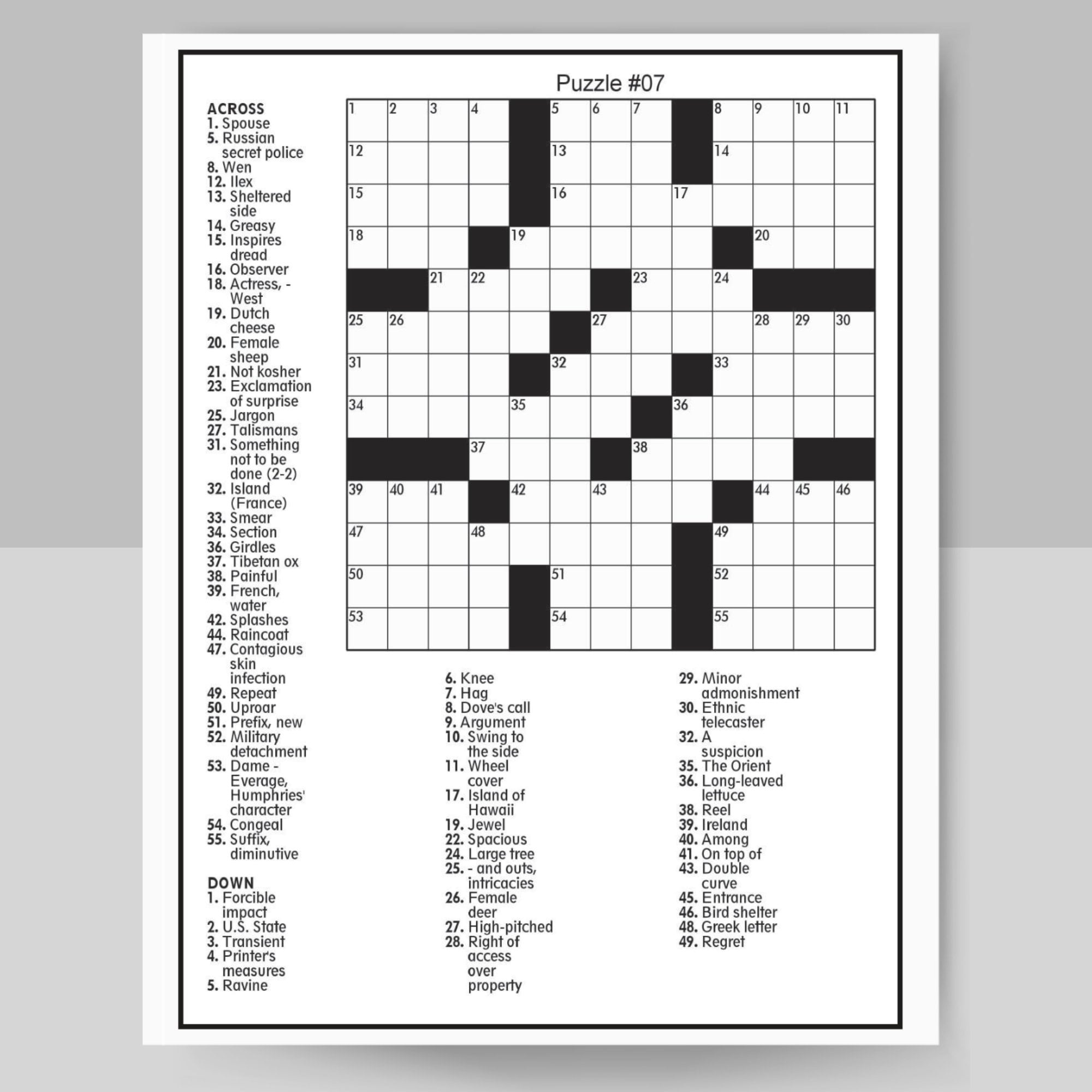 Digital Download 100 Printable, Crossword Puzzles For Adults, Fun throughout Printable Crosswords For Seniors