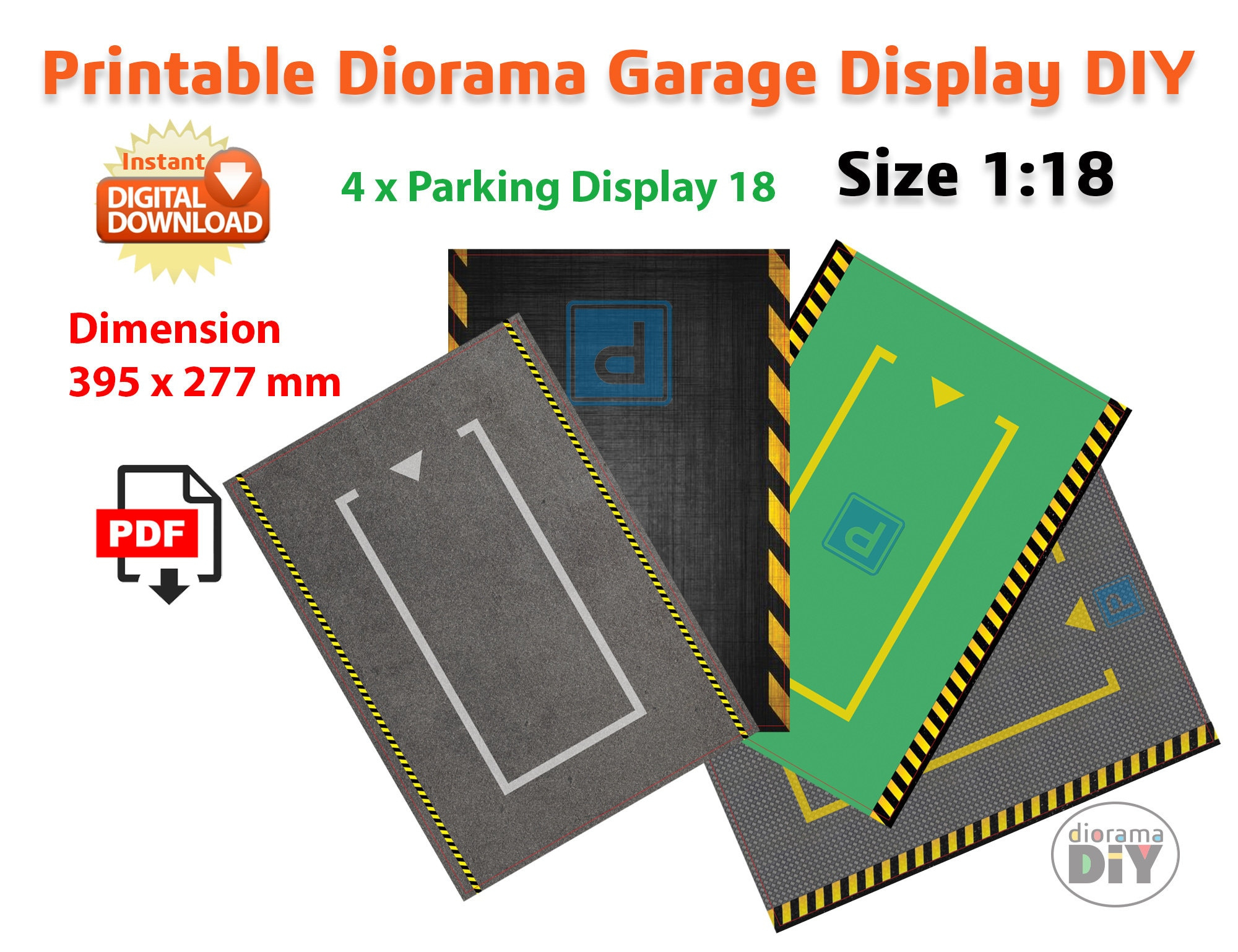 Diy Printable Car Parking Display Scale 1:18 Instant Download Pdf for Free Printable Parking Lot Diorama