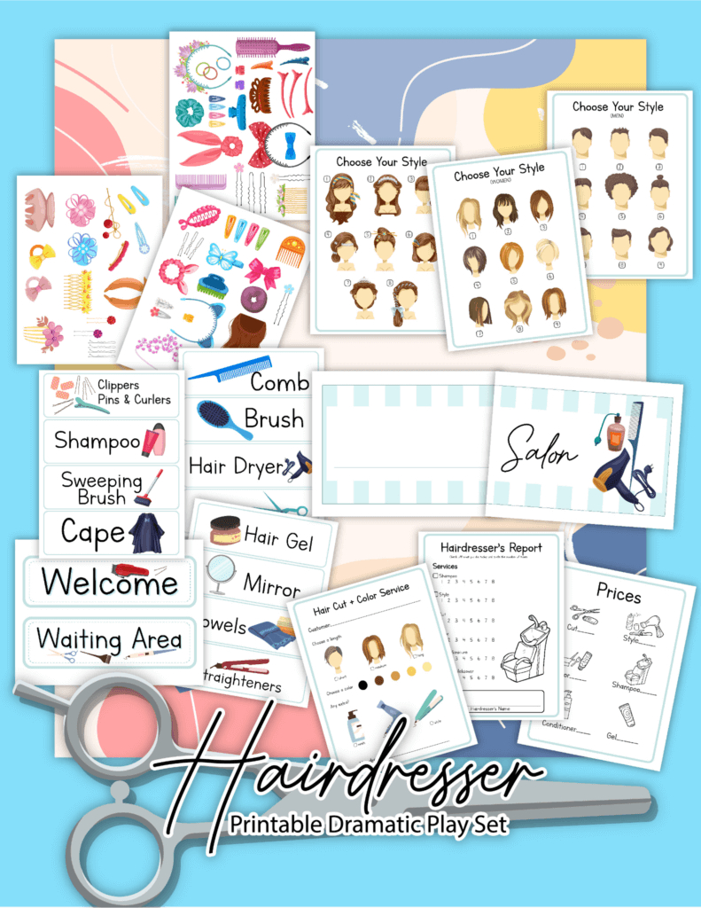 Download Free Preschool Pretend Play Hairdresser Printable Bundle with regard to Hair Salon Dramatic Play Free Printables