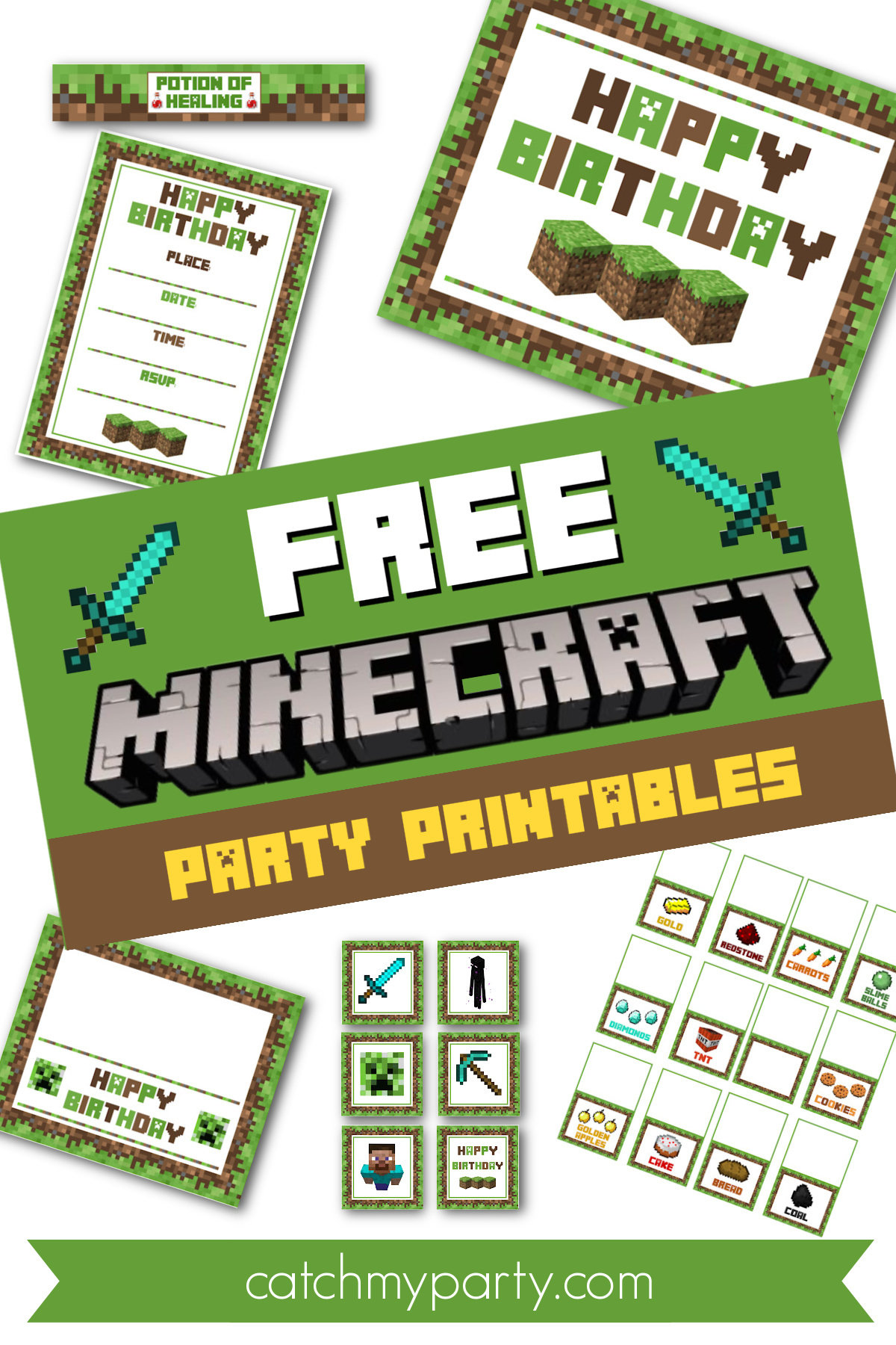 Download These Awesome Free Minecraft Party Printables! | Catch My in Free Minecraft Birthday Printables