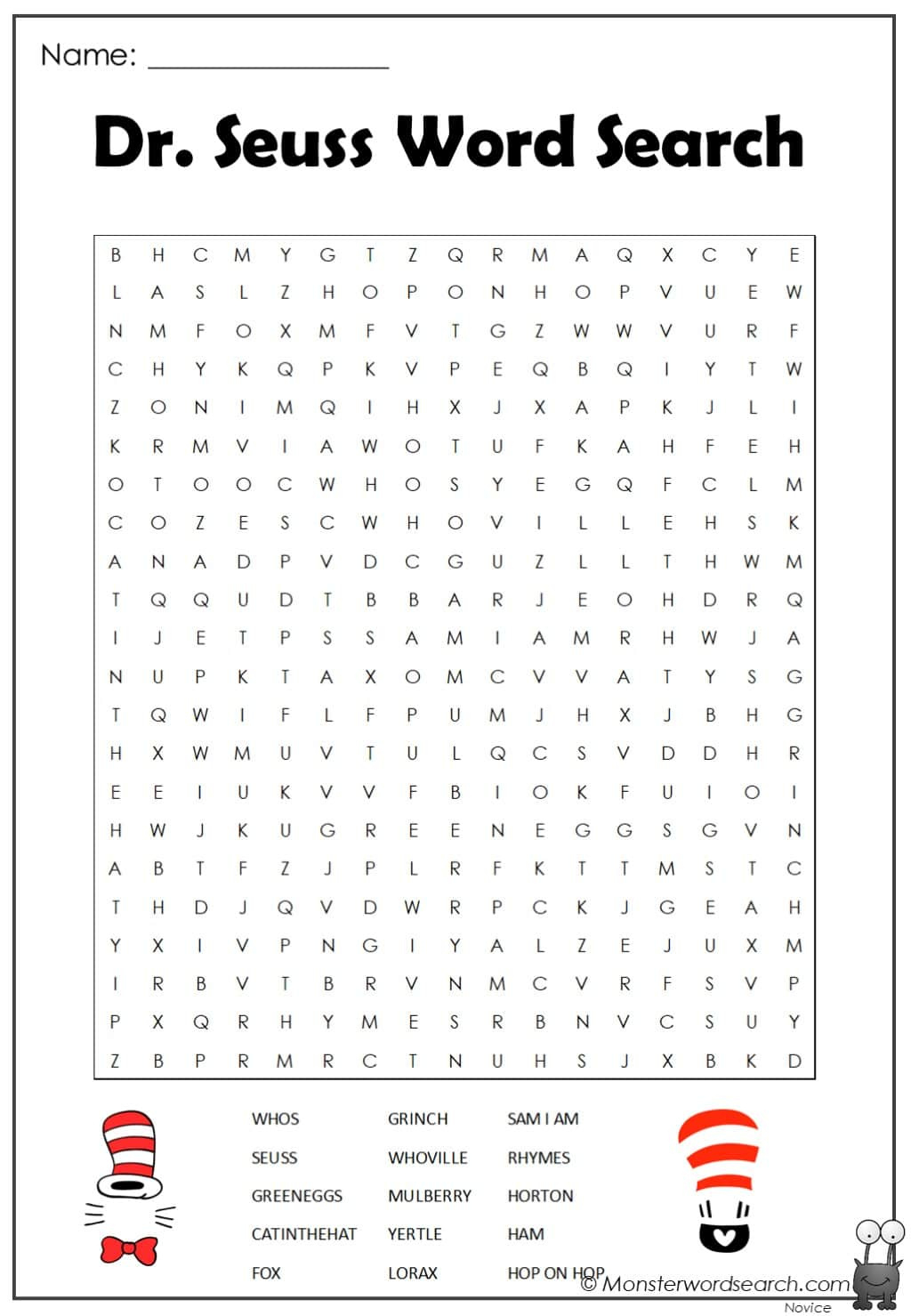 Dr Seuss Word Search - Monster Word Search intended for Free Printable Dr Seuss Word Search