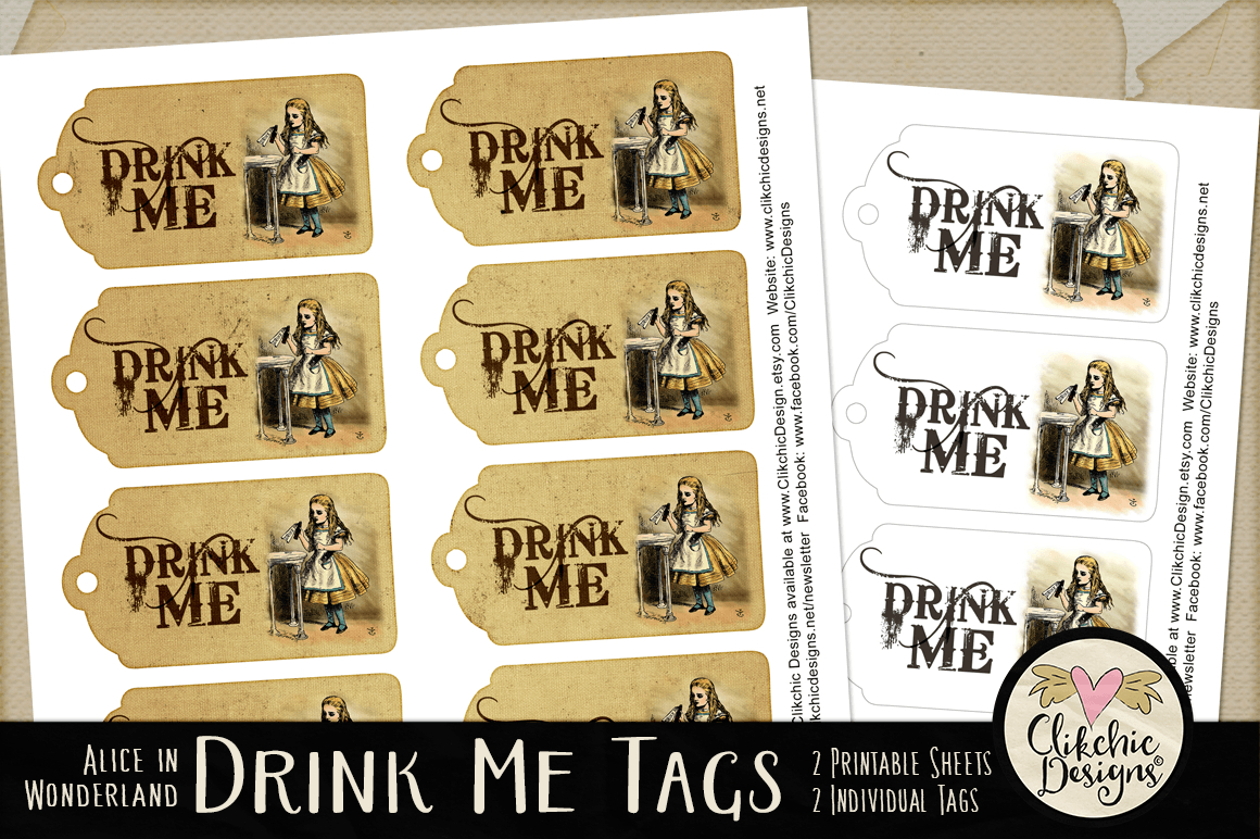 Drink Me Alice In Wonderland Printable Tagsclikchic Designs with regard to Free Printable Alice in Wonderland Drink Me Labels Printable