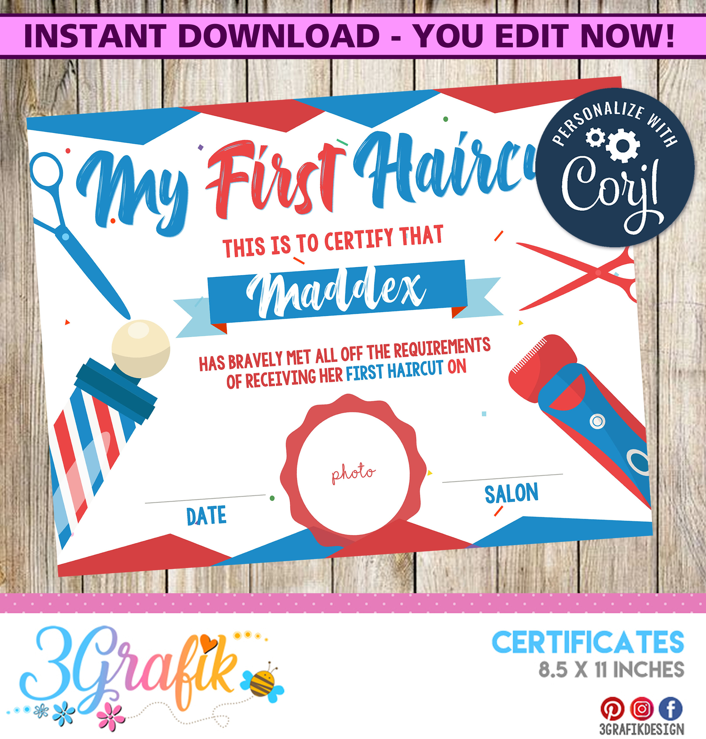 ▷ My First Haircut Certificate: Party Supplies | 3Grafik in Free Printable Blank First Haircut Certificate