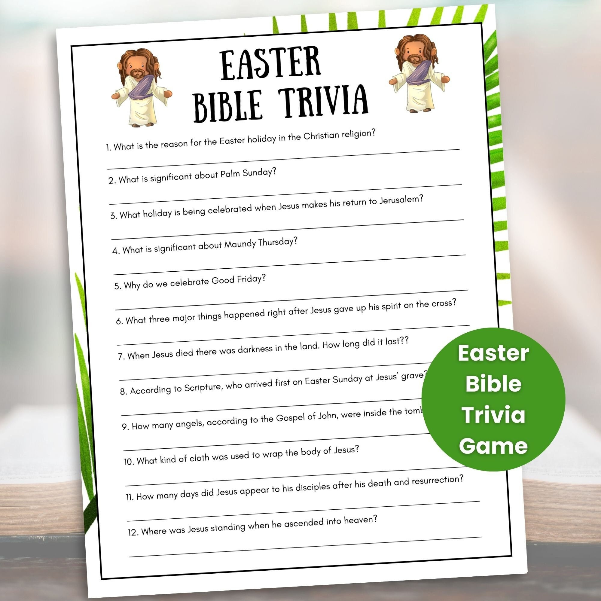 Easter Bible Trivia Game Printable, Christian Easter Games, Sunday School Activity, Easter Bible Games For Kids And Adults within Easter Bible Trivia Questions and Answers Printable