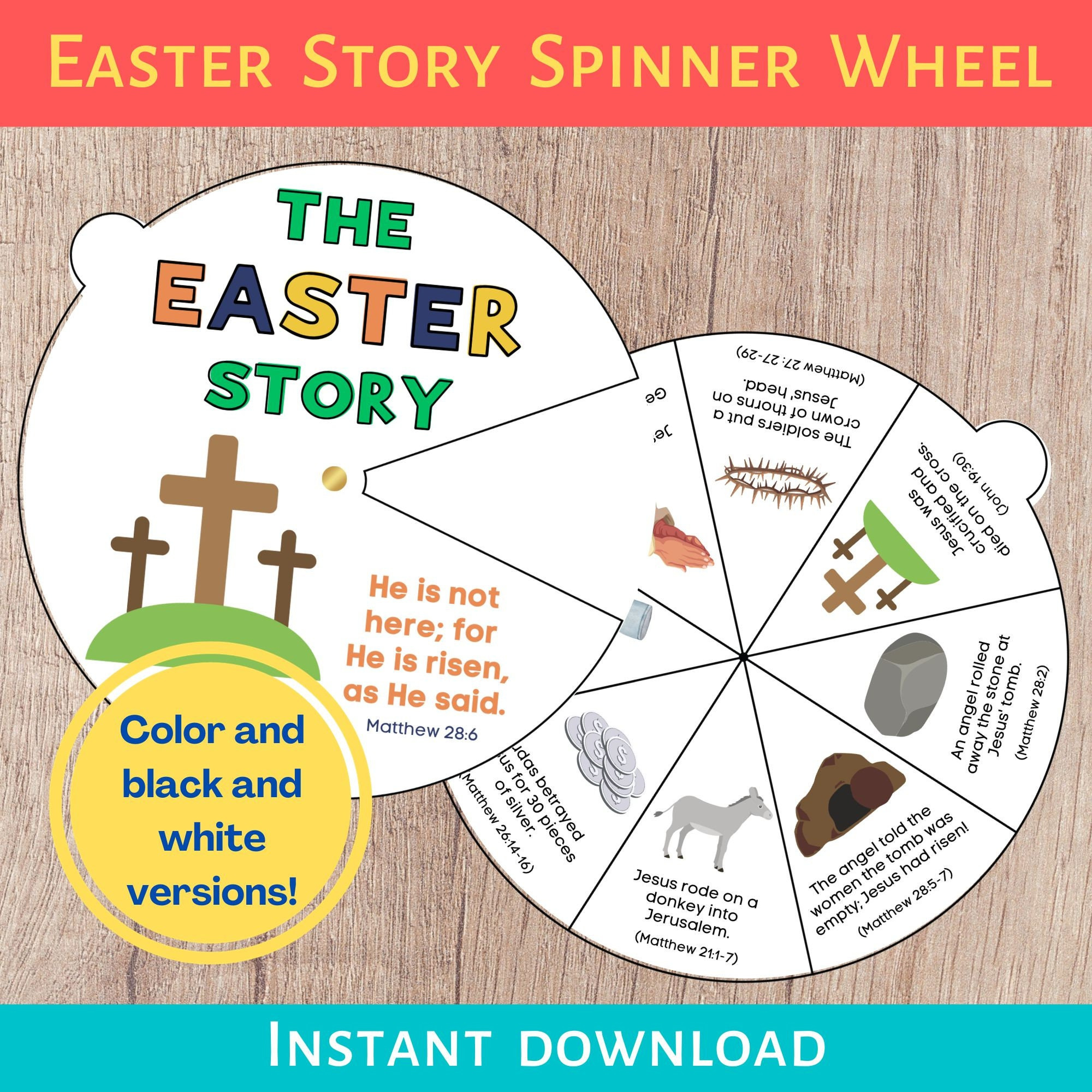 Easter Story Wheel Craft, Easter Spinner Wheel, Easter Activity with Free Printable Easter Story Wheel