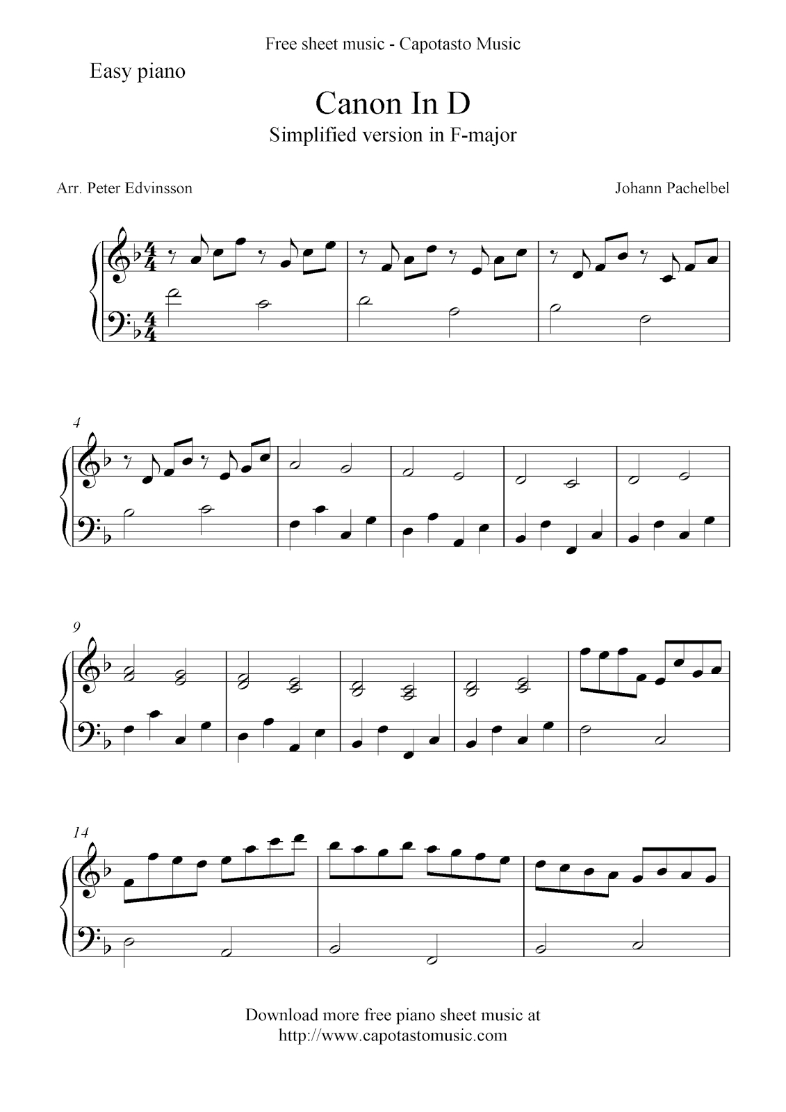 Easy Sheet Music For Beginners: Canon In Dpachelbel - Free within Canon In D Piano Sheet Music Free Printable