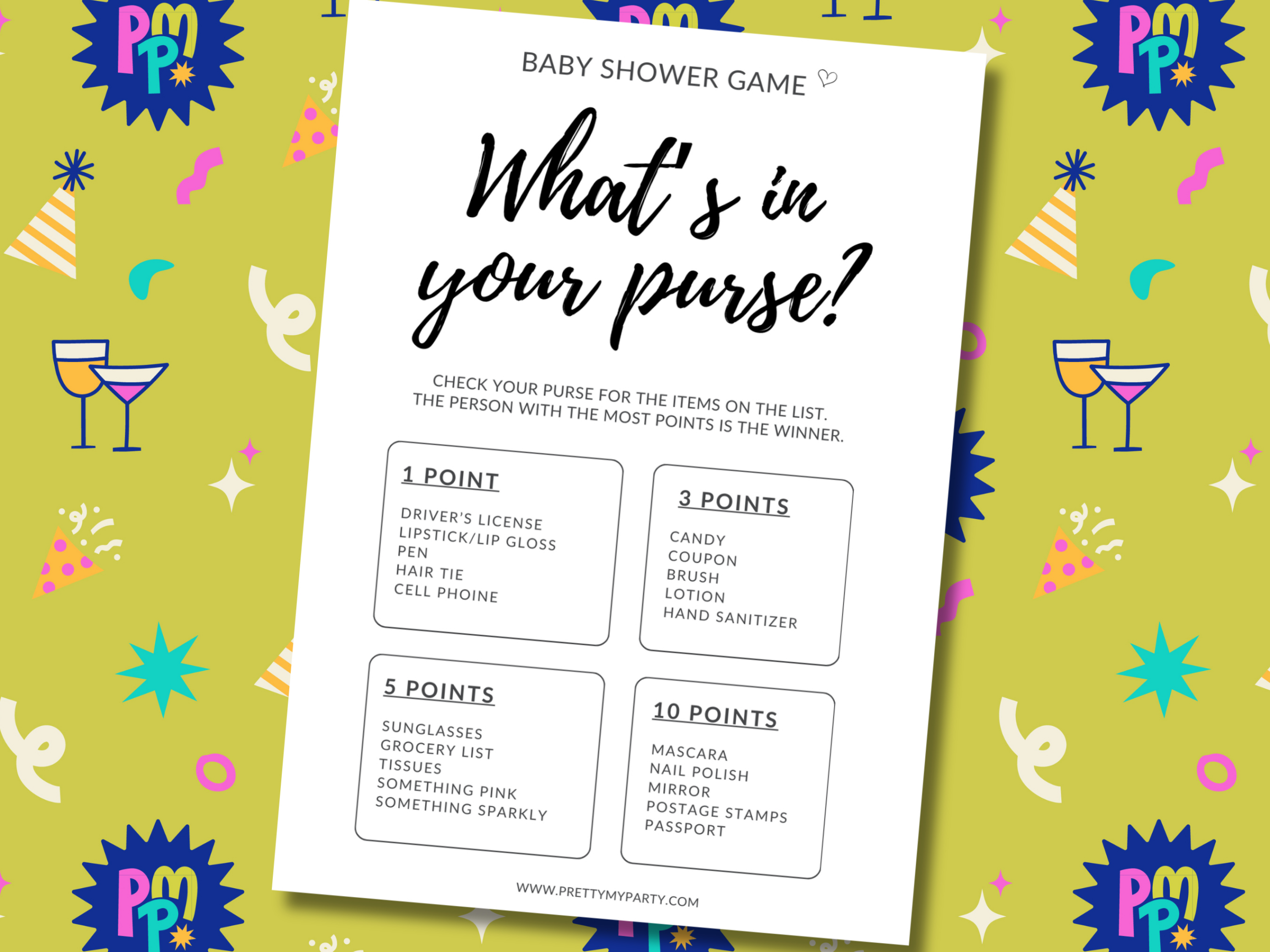 Easy To Play And Free Printable Baby Shower Games - Pretty My Party intended for What&amp;#039;S In Your Purse Free Printable Game