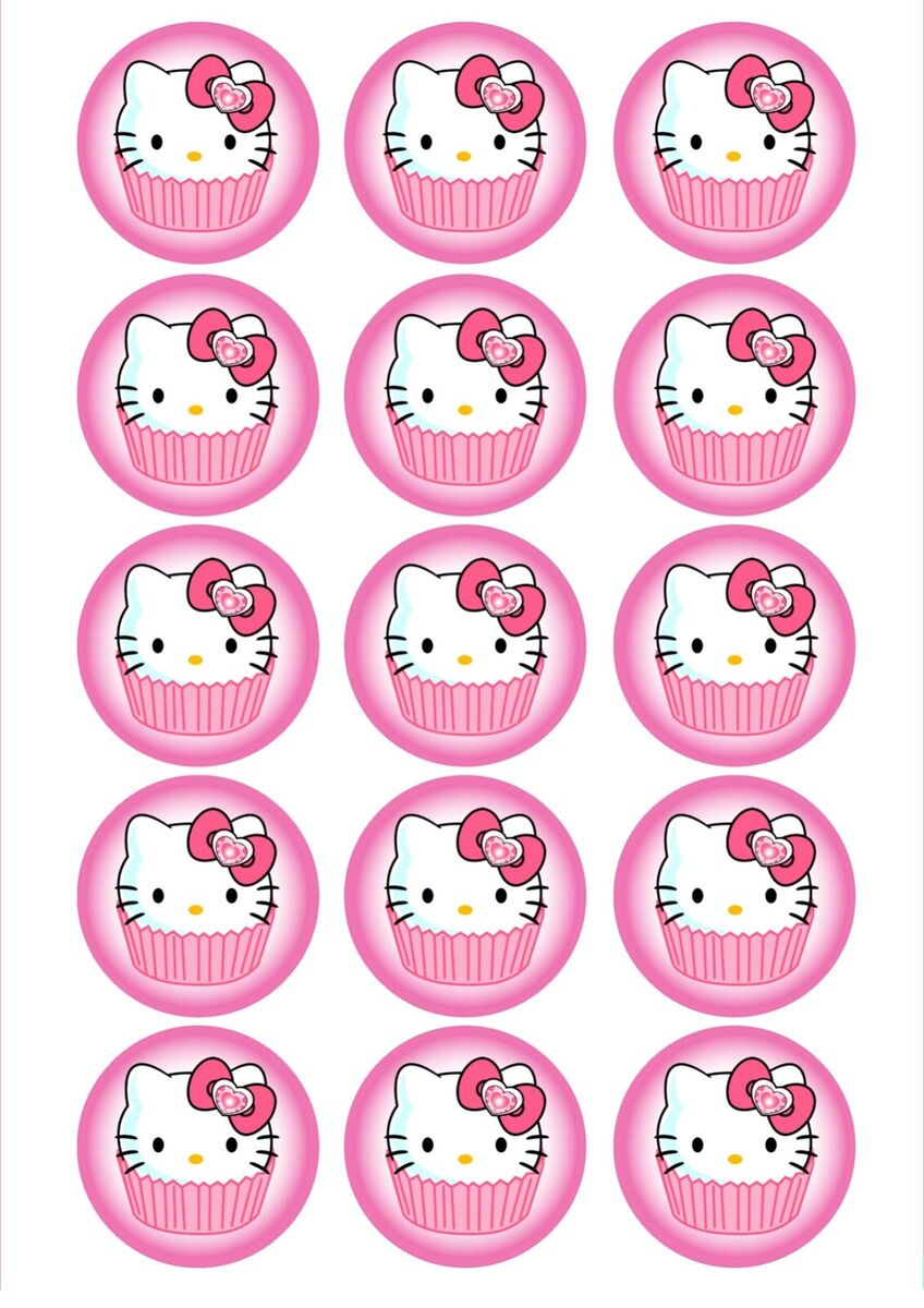 Edible Cupcake / Cookie Toppers Hello Kitty Pre Cut Icing Sheet -Australian Made for Printable Hello Kitty Cupcake Toppers