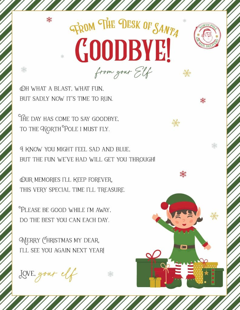 Elf On The Shelf Arrival And Goodbye Letters, Free Printable Set in Free Printable Editable Elf on the Shelf Goodbye Letter