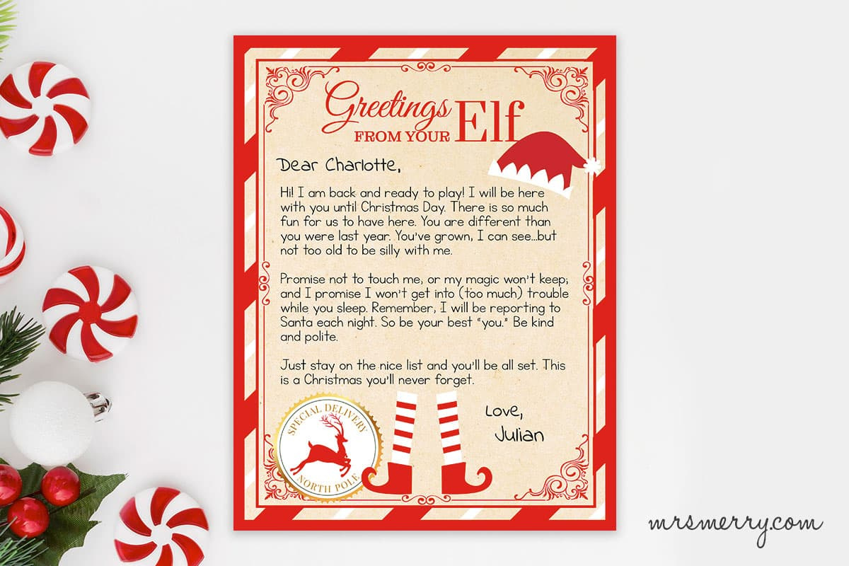 Elf On The Shelf Arrival Letter Personalized Printable | Mrs. Merry for Free Printable Elf On The Shelf Arrival Letter