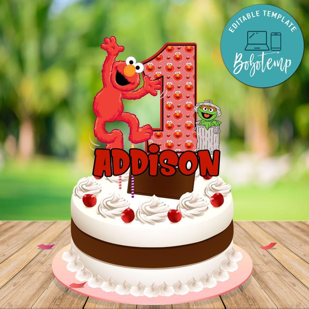 Elmo Sesame Street Birthday Cake Topper Template Printable Diy throughout Printable Elmo Cake Topper