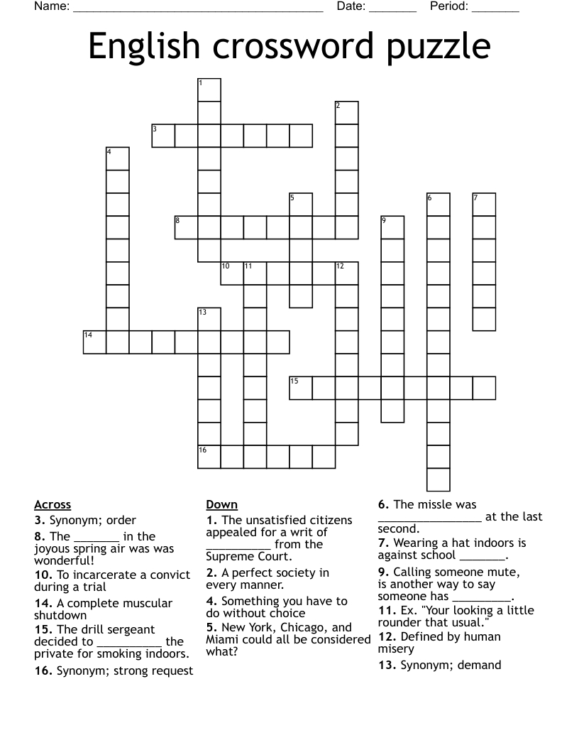 English Crossword Puzzle - Wordmint pertaining to Printable English Crossword Puzzles with Answers