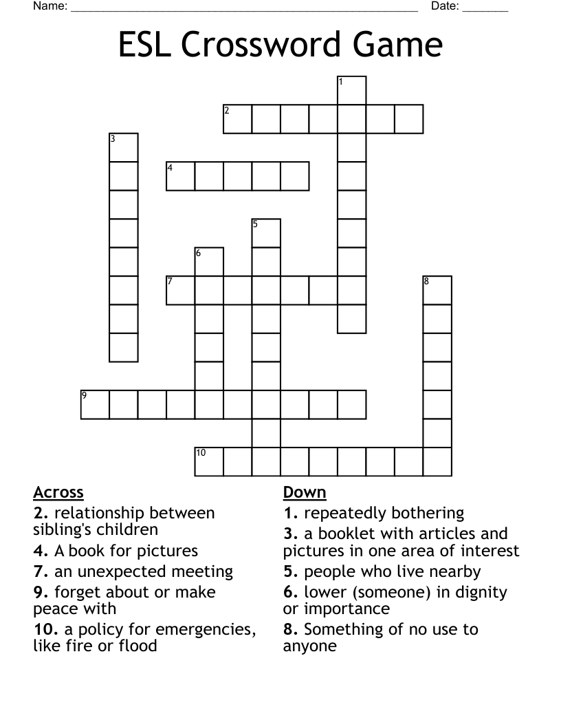 Esl Crossword Game - Wordmint intended for Esl Crossword Puzzles Printable