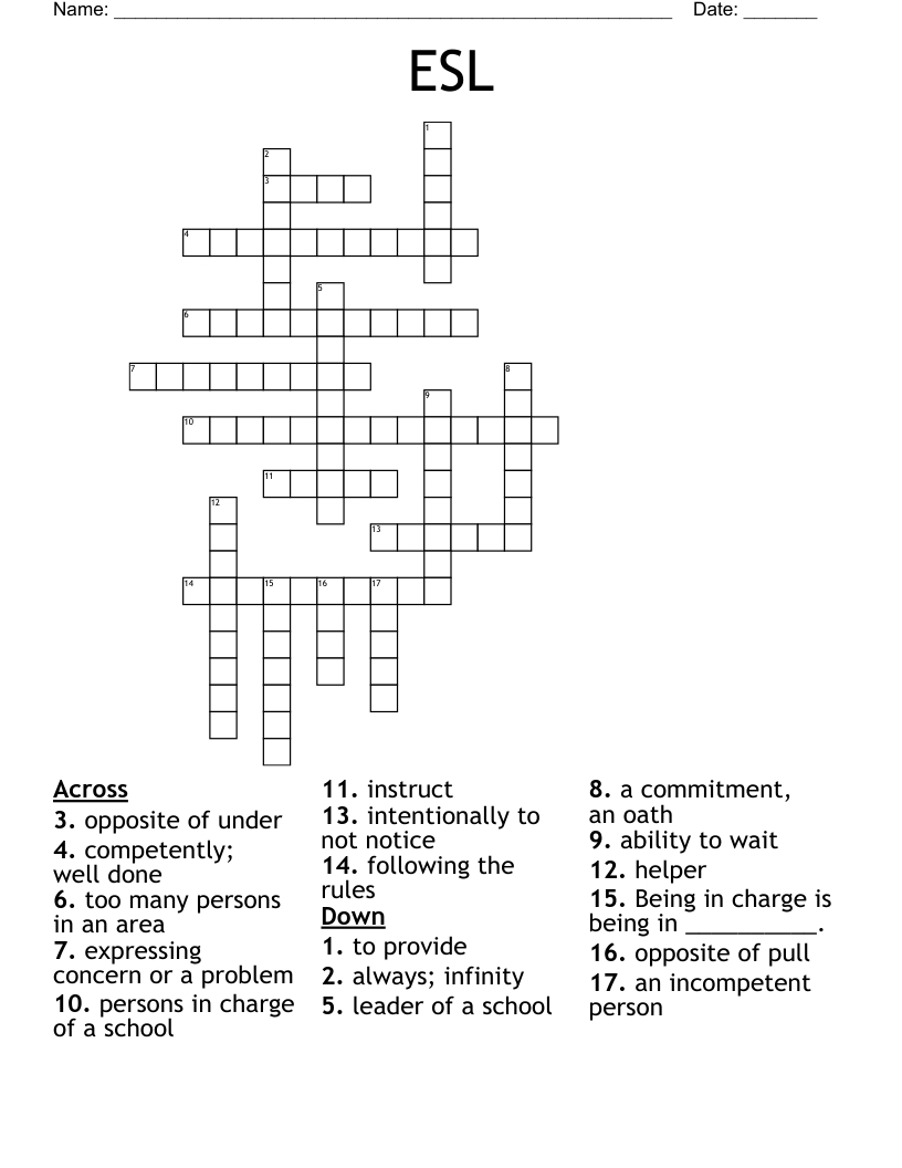 Esl Crossword - Wordmint regarding Printable Esl Crossword Puzzles