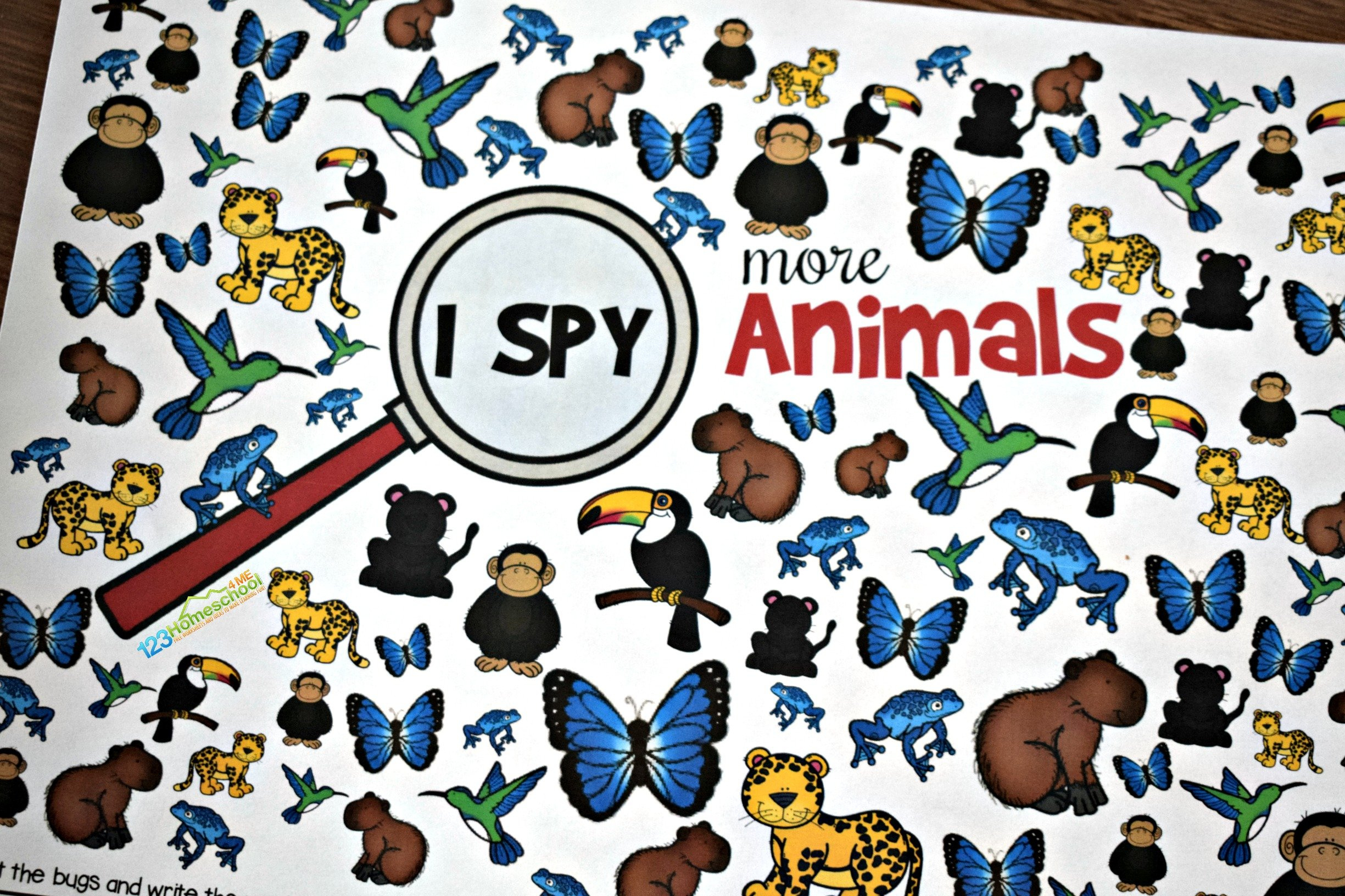 🔎🦋🐆🐦Free Animal I Spy Printables Worksheets For Kids Pdf inside Free I Spy Printables For Kindergarten