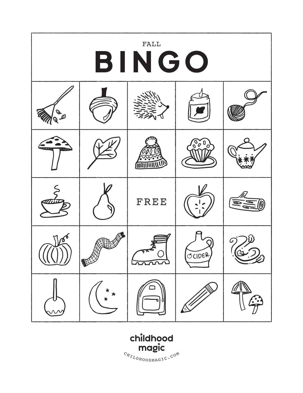Fall Bingo For Kids - Free Printable Game - Childhood Magic throughout Free Printable Fall Fall Bingo Cards