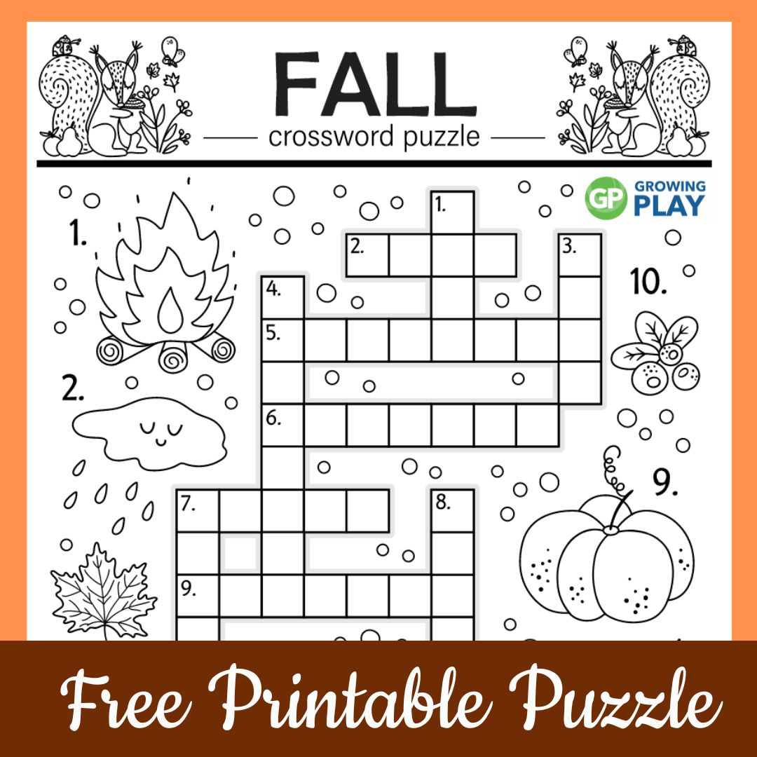 Fall Crossword Puzzle - Free Printable - Growing Play intended for Autumn Crossword Puzzle Printable