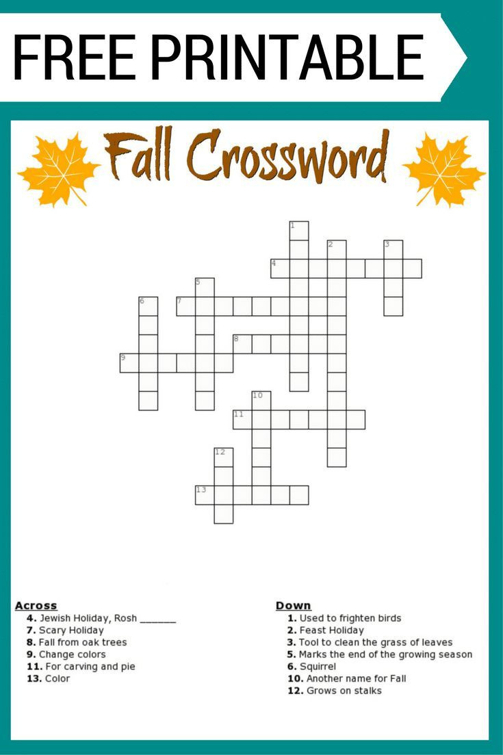 Fall Crossword Puzzle Free Printable Worksheet with Fall Crossword Puzzles Printable